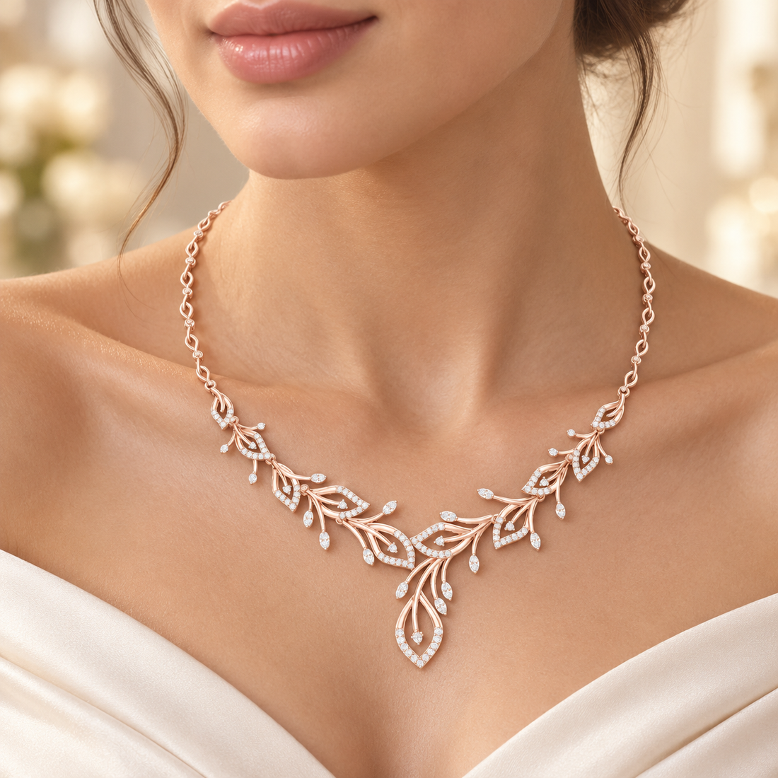 2.368 CTW Floral Vine Diamond Necklace in 14K & 18K Gold