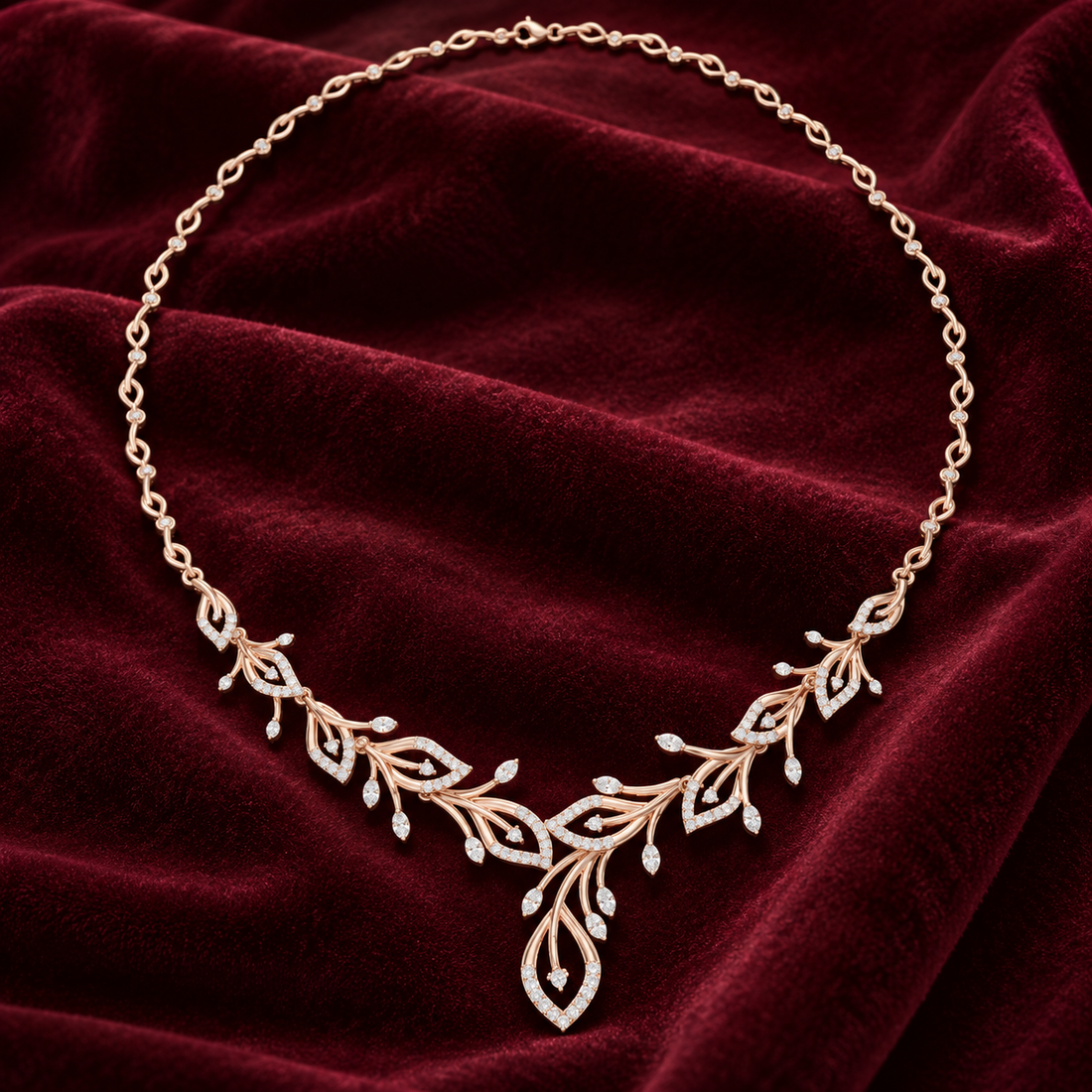 2.368 CTW Floral Vine Diamond Necklace in 14K & 18K Gold