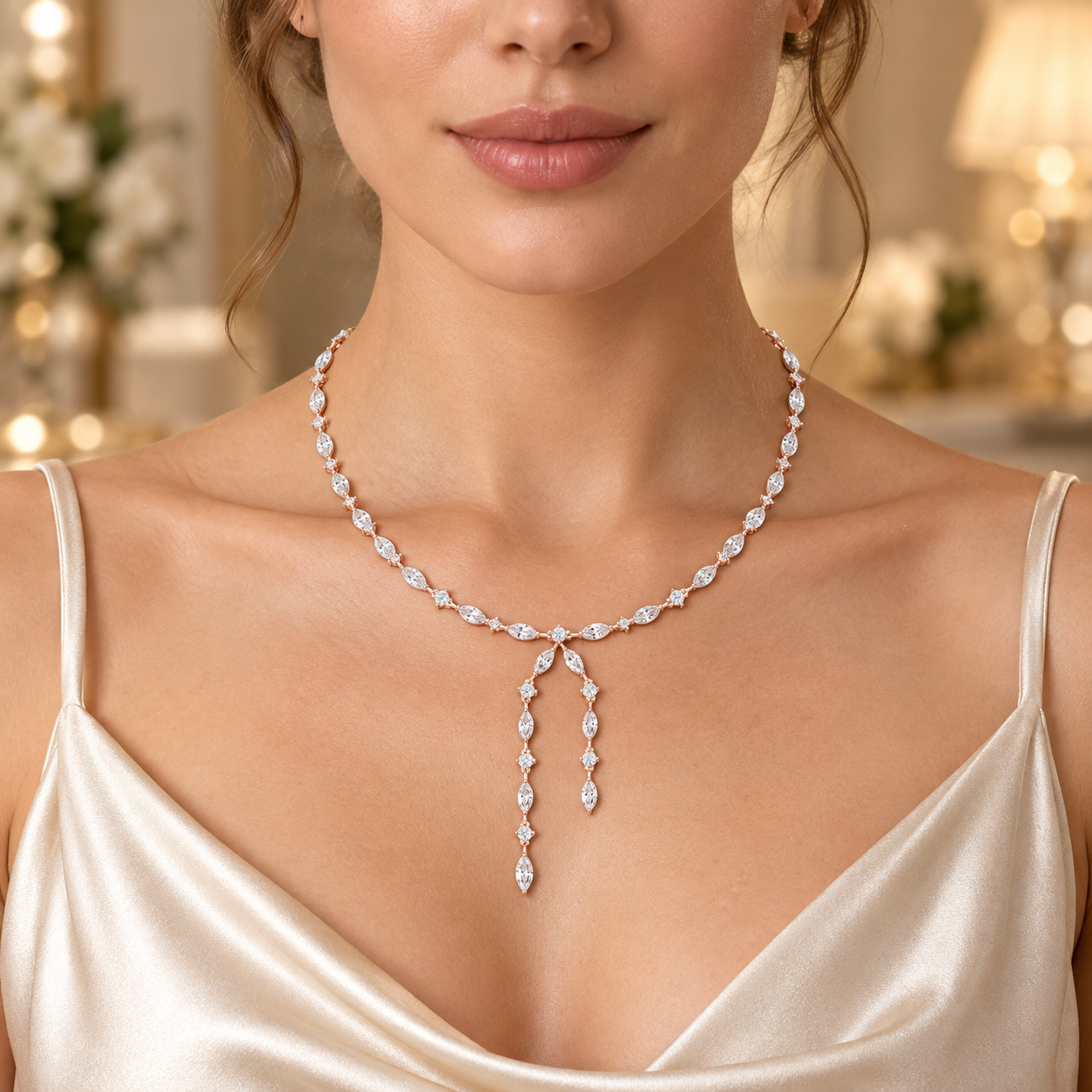 10.43 CT Marquise Lab Grown Diamond Y Necklace, Luxury Gold Lariat Lady Necklace