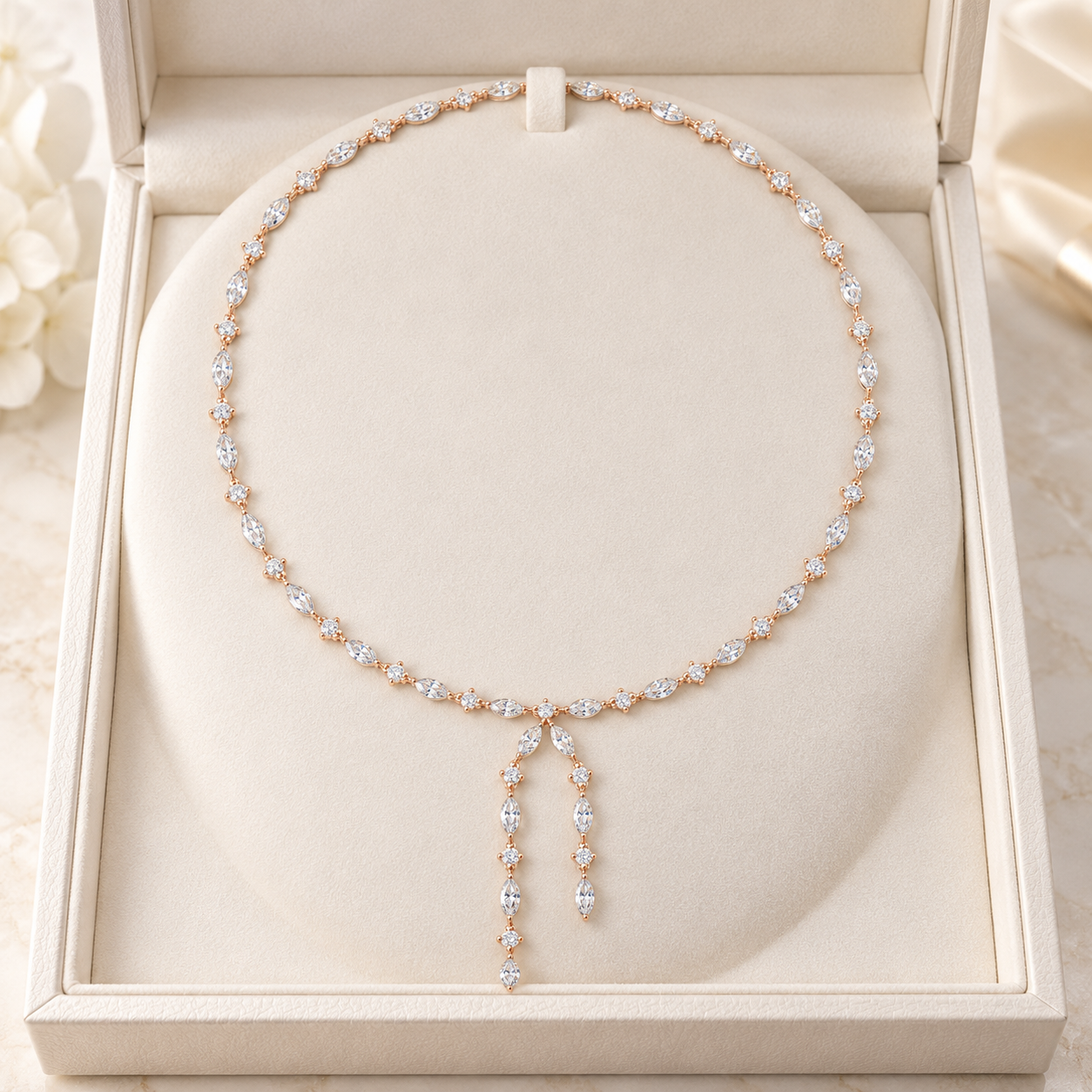 10.43 CT Marquise Lab Grown Diamond Y Necklace, Luxury Gold Lariat Lady Necklace