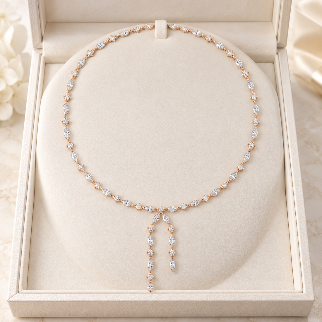 10.43 CT Marquise Lab Grown Diamond Y Necklace, Luxury Gold Lariat Lady Necklace