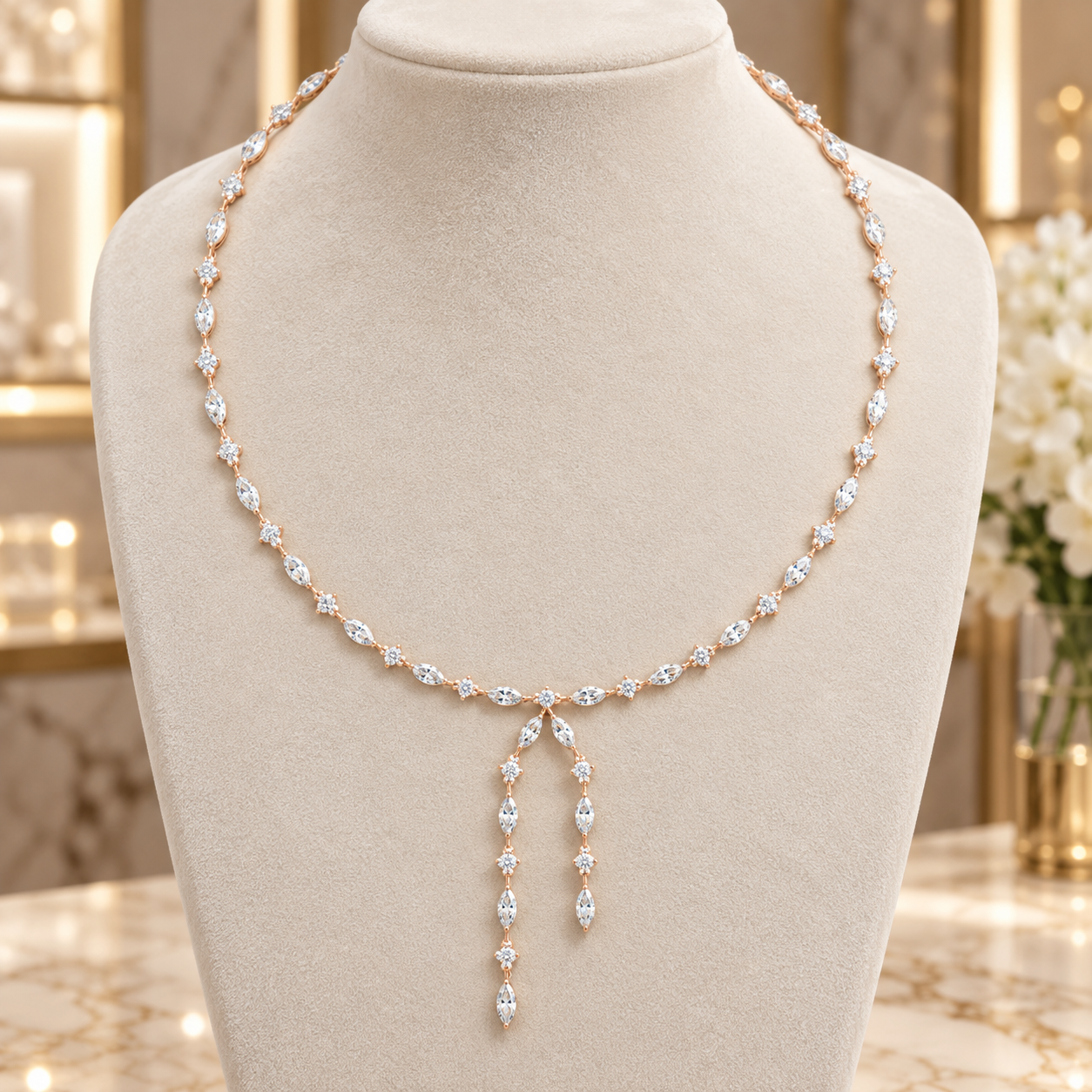 10.43 CT Marquise Lab Grown Diamond Y Necklace, Luxury Gold Lariat Lady Necklace