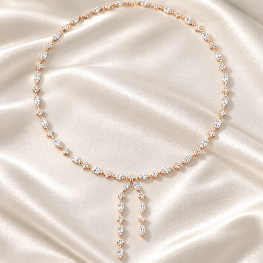 10.43 CT Marquise Lab Grown Diamond Y Necklace, Luxury Gold Lariat Lady Necklace