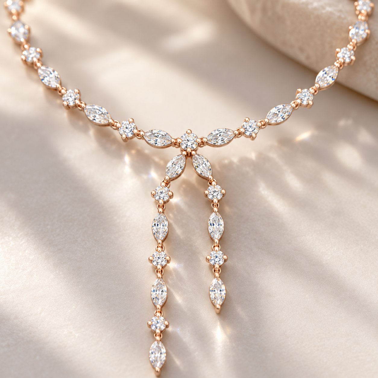 10.43 CT Marquise Lab Grown Diamond Y Necklace, Luxury Gold Lariat Lady Necklace