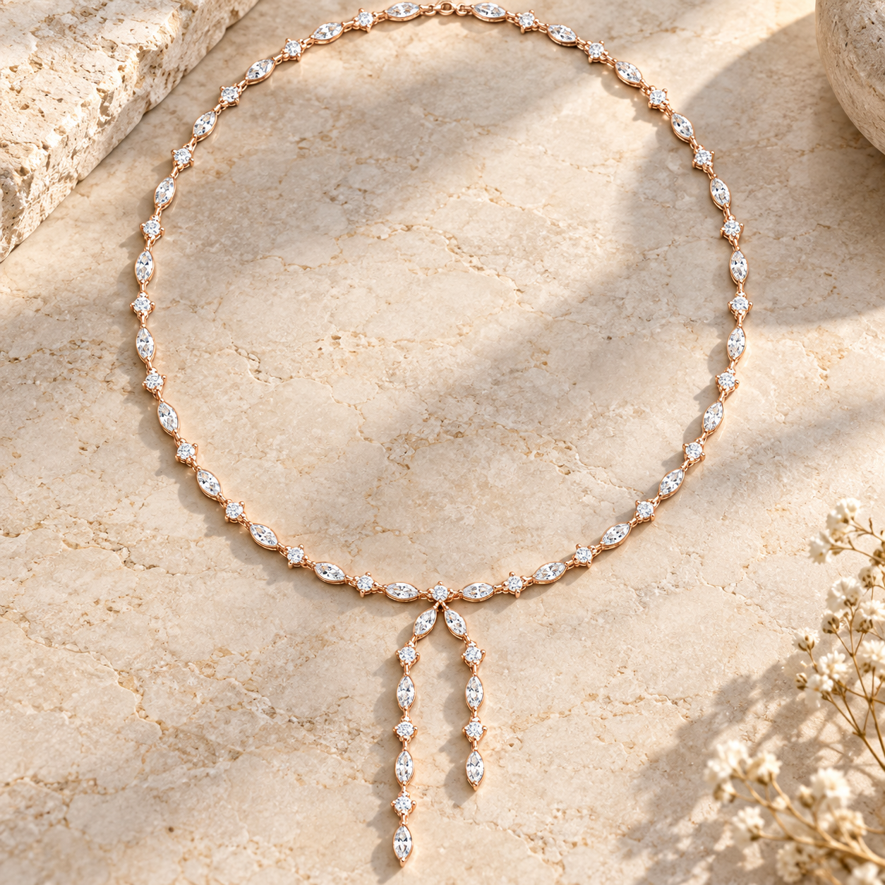 10.43 CT Marquise Lab Grown Diamond Y Necklace, Luxury Gold Lariat Lady Necklace