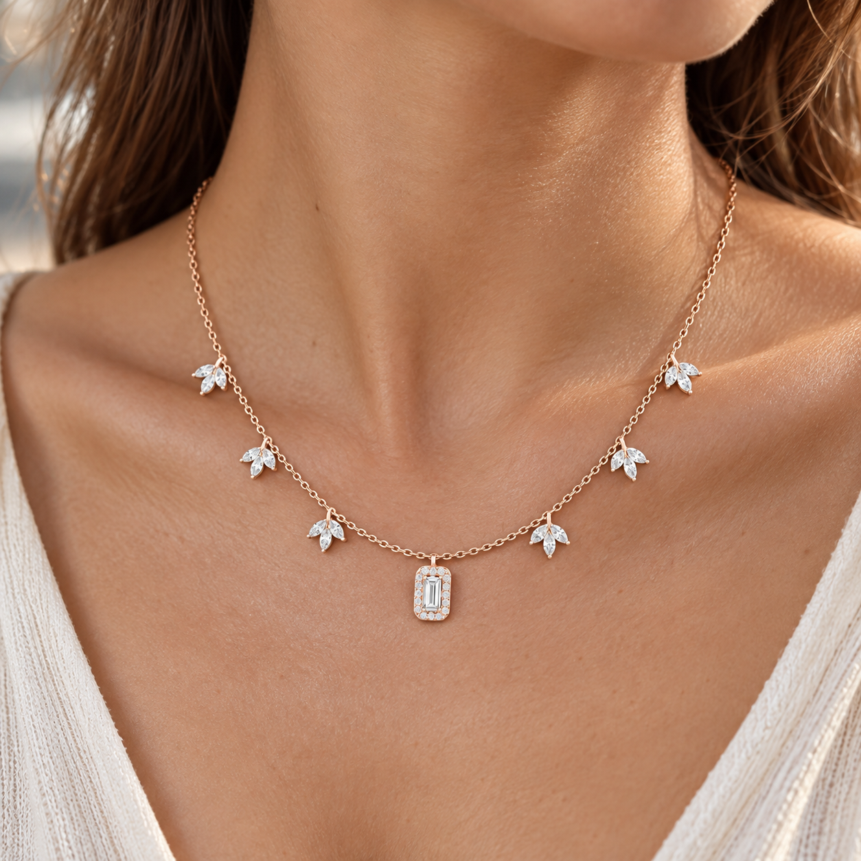 The Marquise Garden Baguette Necklace For Her