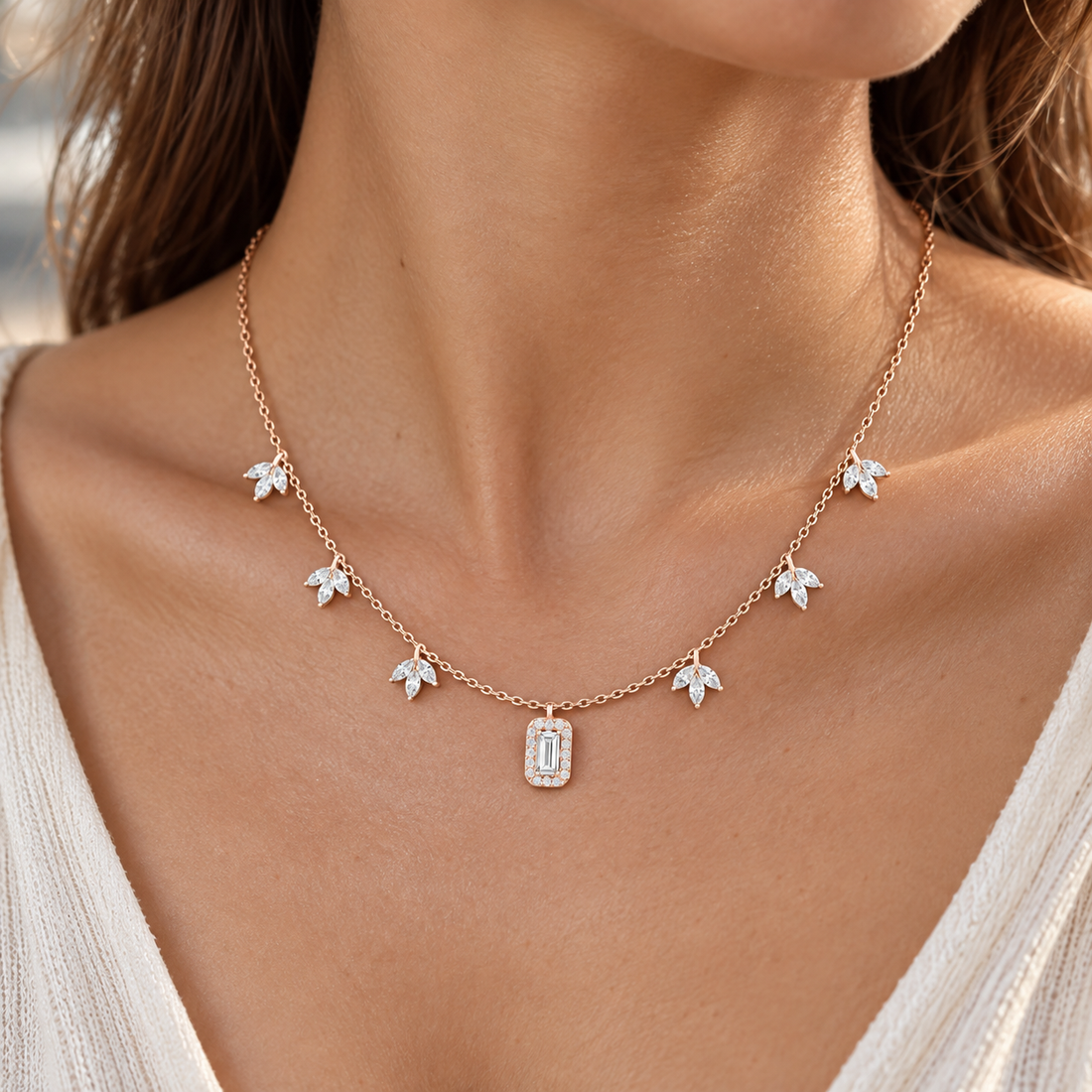 The Marquise Garden Baguette Necklace For Her