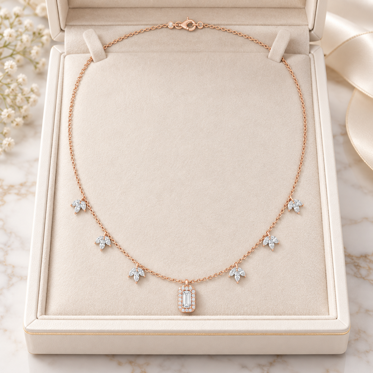 The Marquise Garden Baguette Necklace For Her