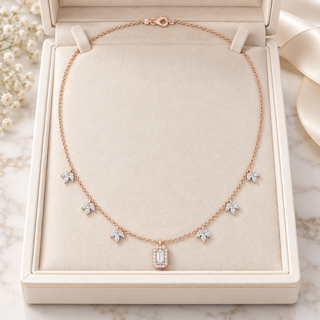 The Marquise Garden Baguette Necklace For Her
