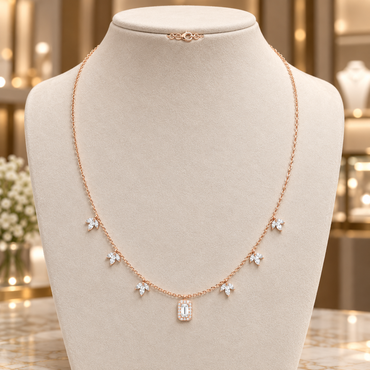The Marquise Garden Baguette Necklace For Her