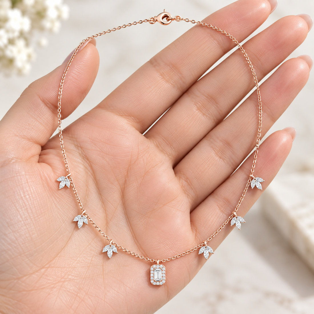 The Marquise Garden Baguette Necklace For Her