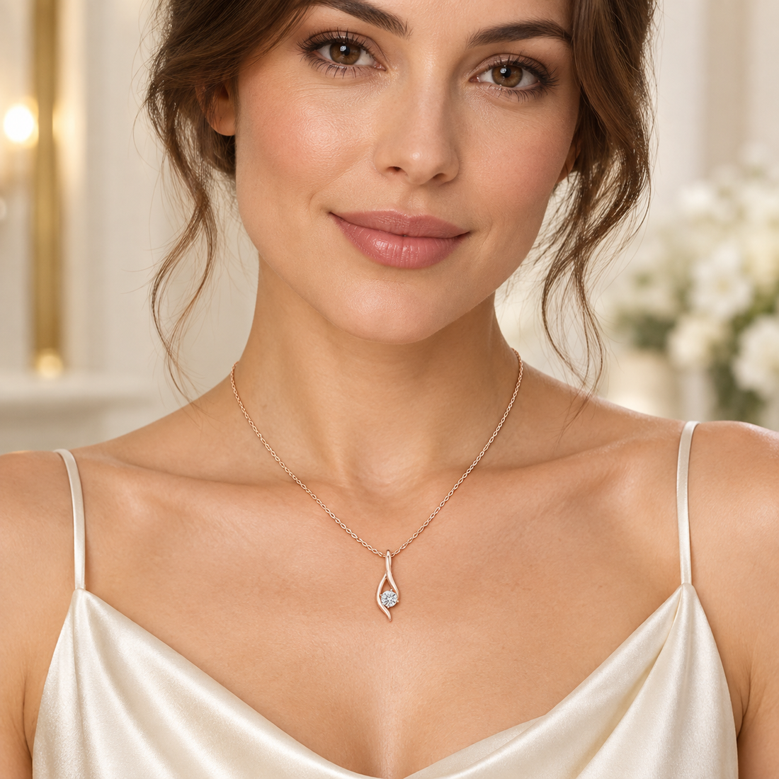 Eternal Embrace 0.50 CT Round Lab-Grown Diamond Solitaire Pendant Chain