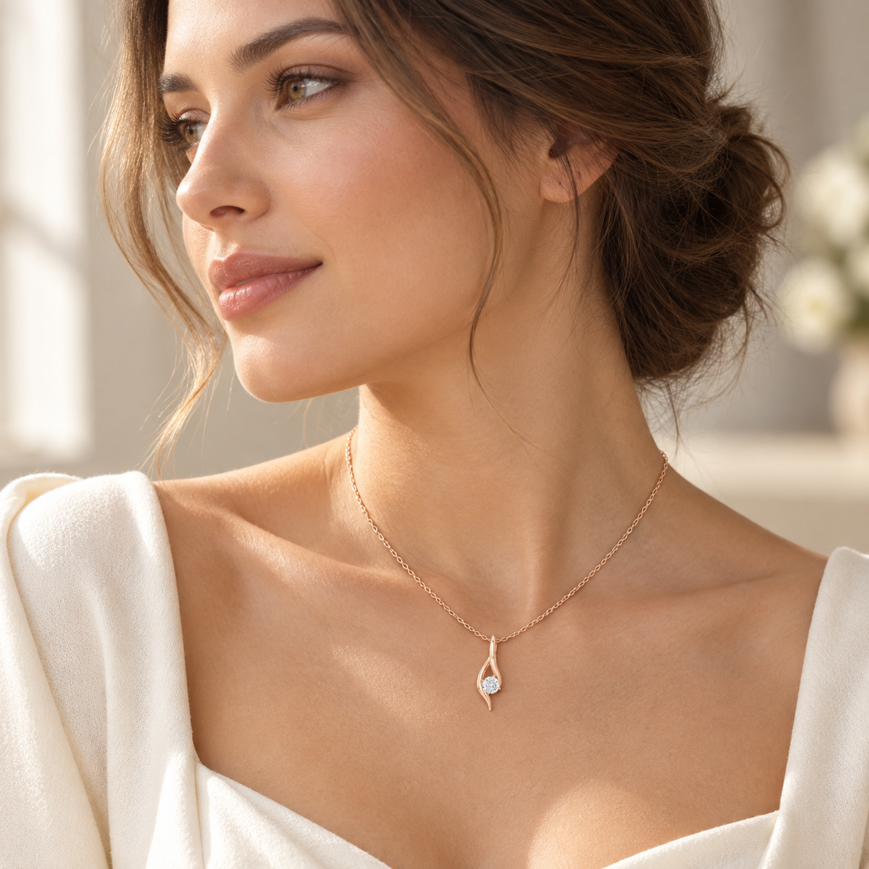 Eternal Embrace 0.50 CT Round Lab-Grown Diamond Solitaire Pendant Chain
