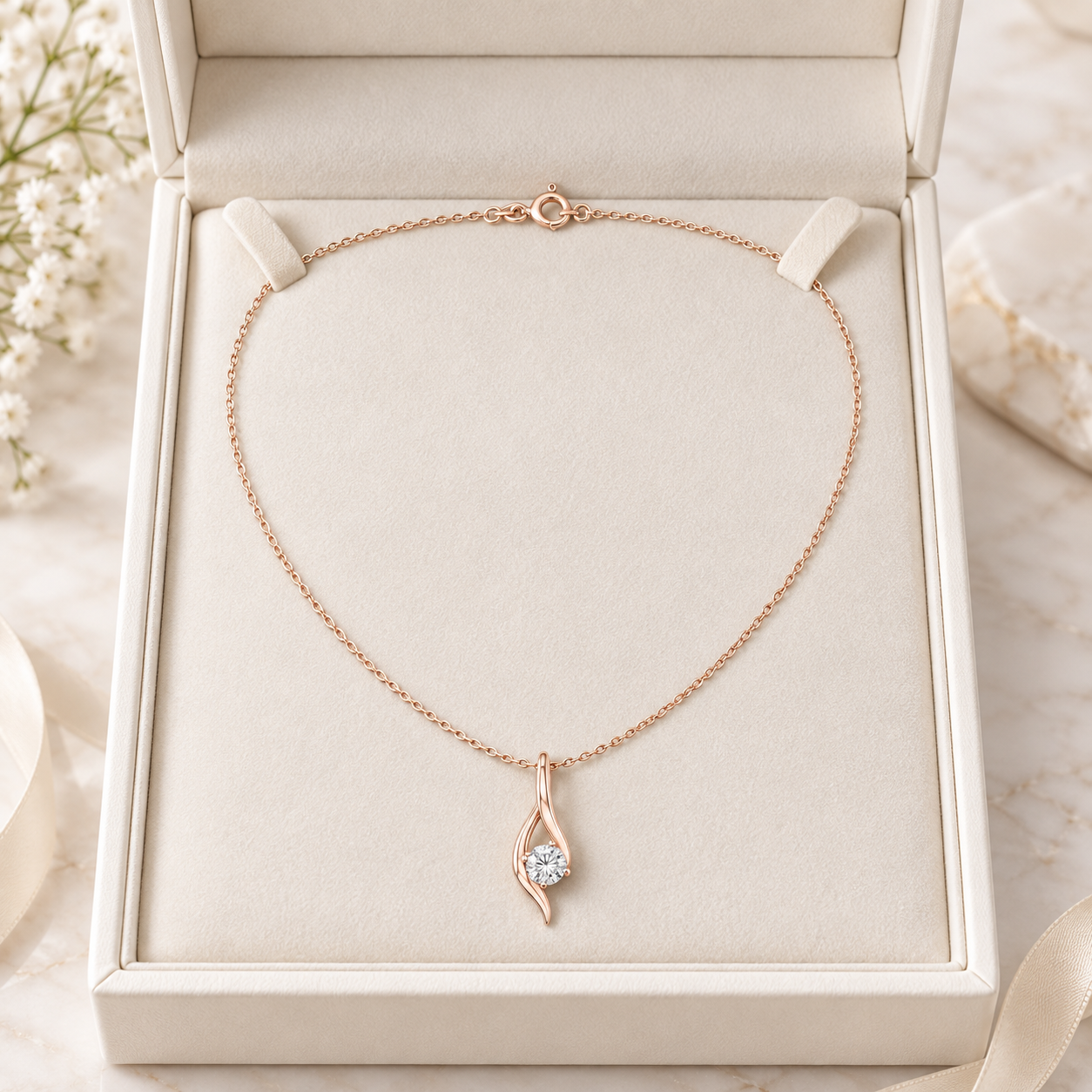 Eternal Embrace 0.50 CT Round Lab-Grown Diamond Solitaire Pendant Chain