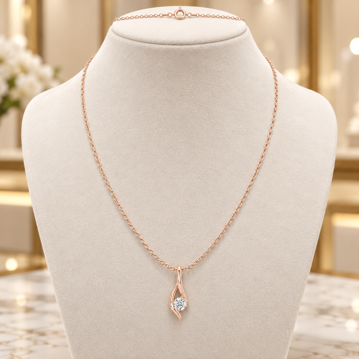 Eternal Embrace 0.50 CT Round Lab-Grown Diamond Solitaire Pendant Chain