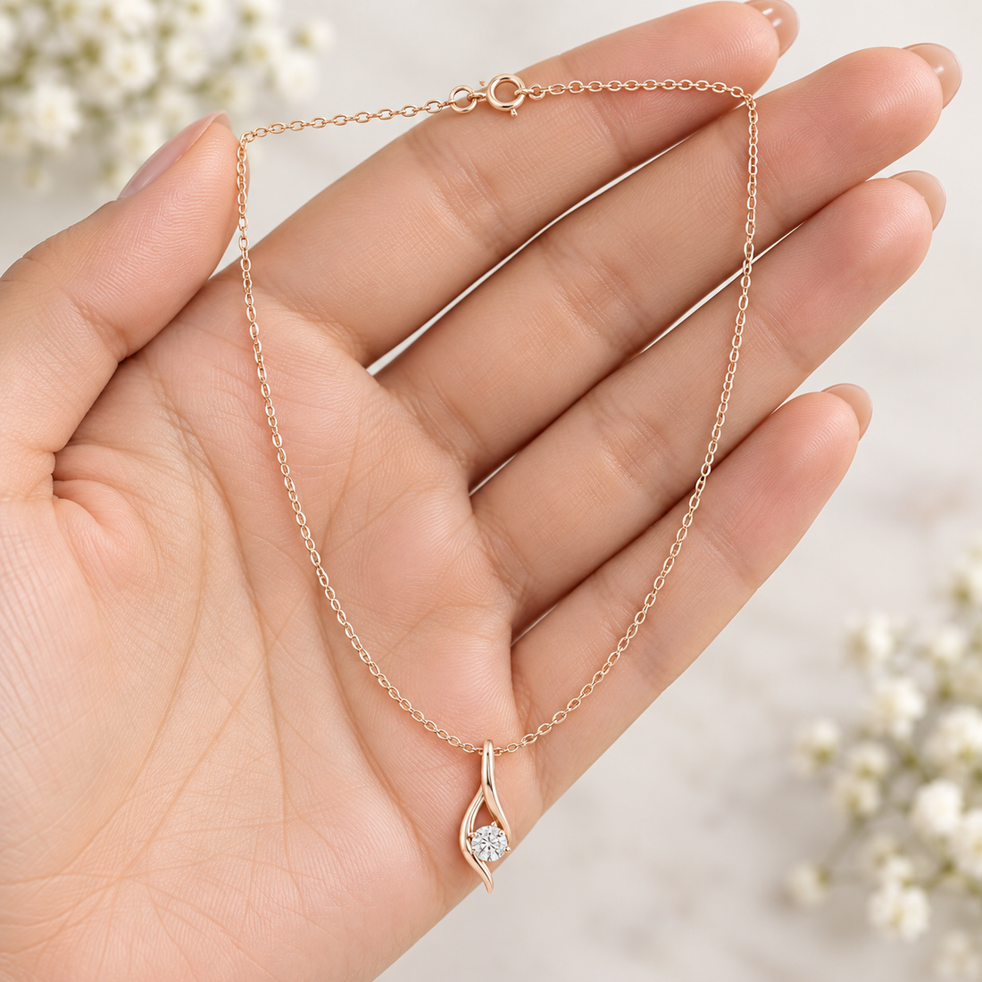 Eternal Embrace 0.50 CT Round Lab-Grown Diamond Solitaire Pendant Chain