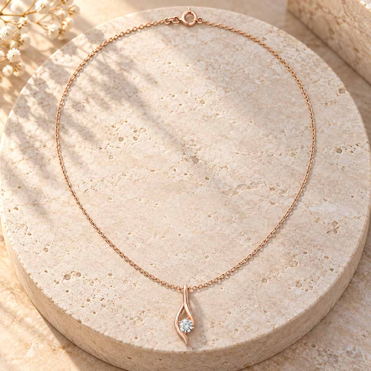 Eternal Embrace 0.50 CT Round Lab-Grown Diamond Solitaire Pendant Chain