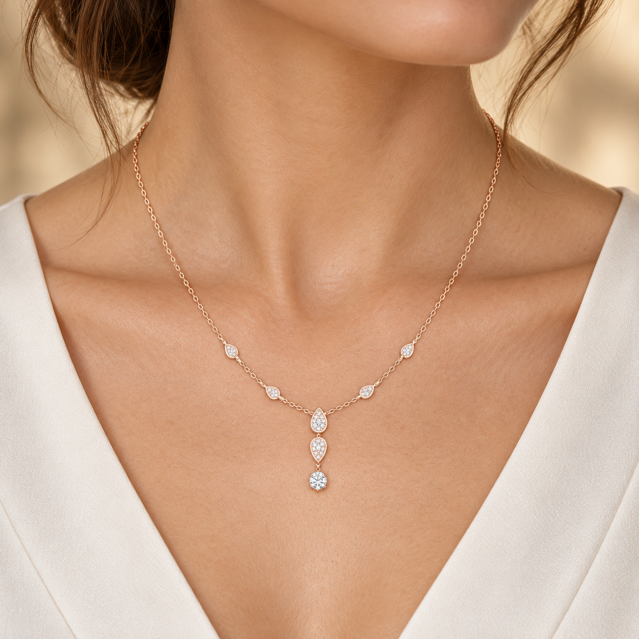 Celestial Dew 0.64 CT Pear Diamond Drop Necklace