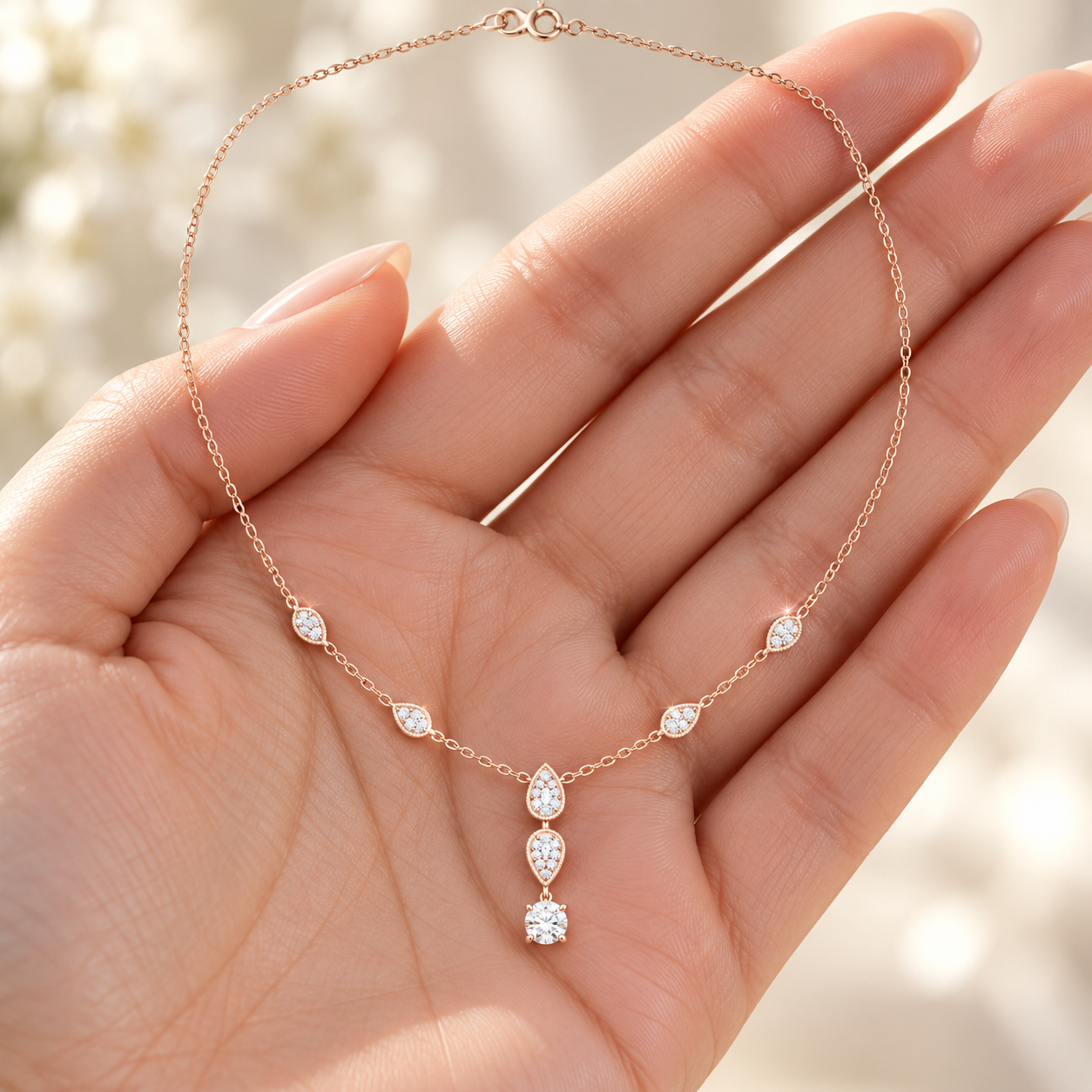 Celestial Dew 0.64 CT Pear Diamond Drop Necklace