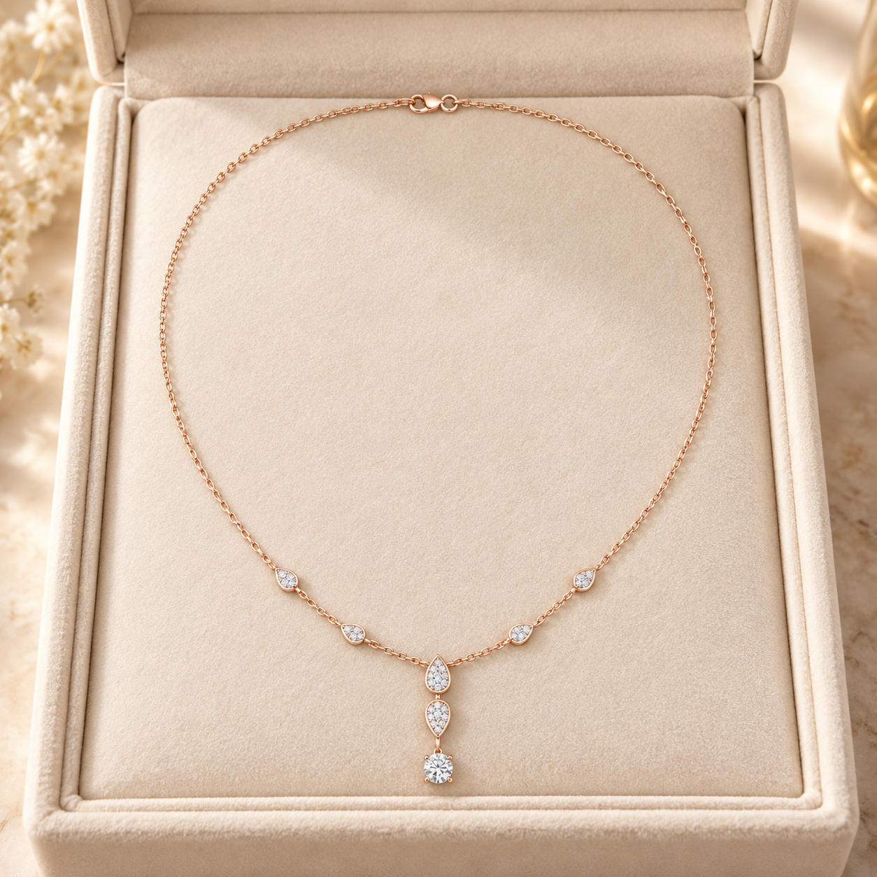 Celestial Dew 0.64 CT Pear Diamond Drop Necklace