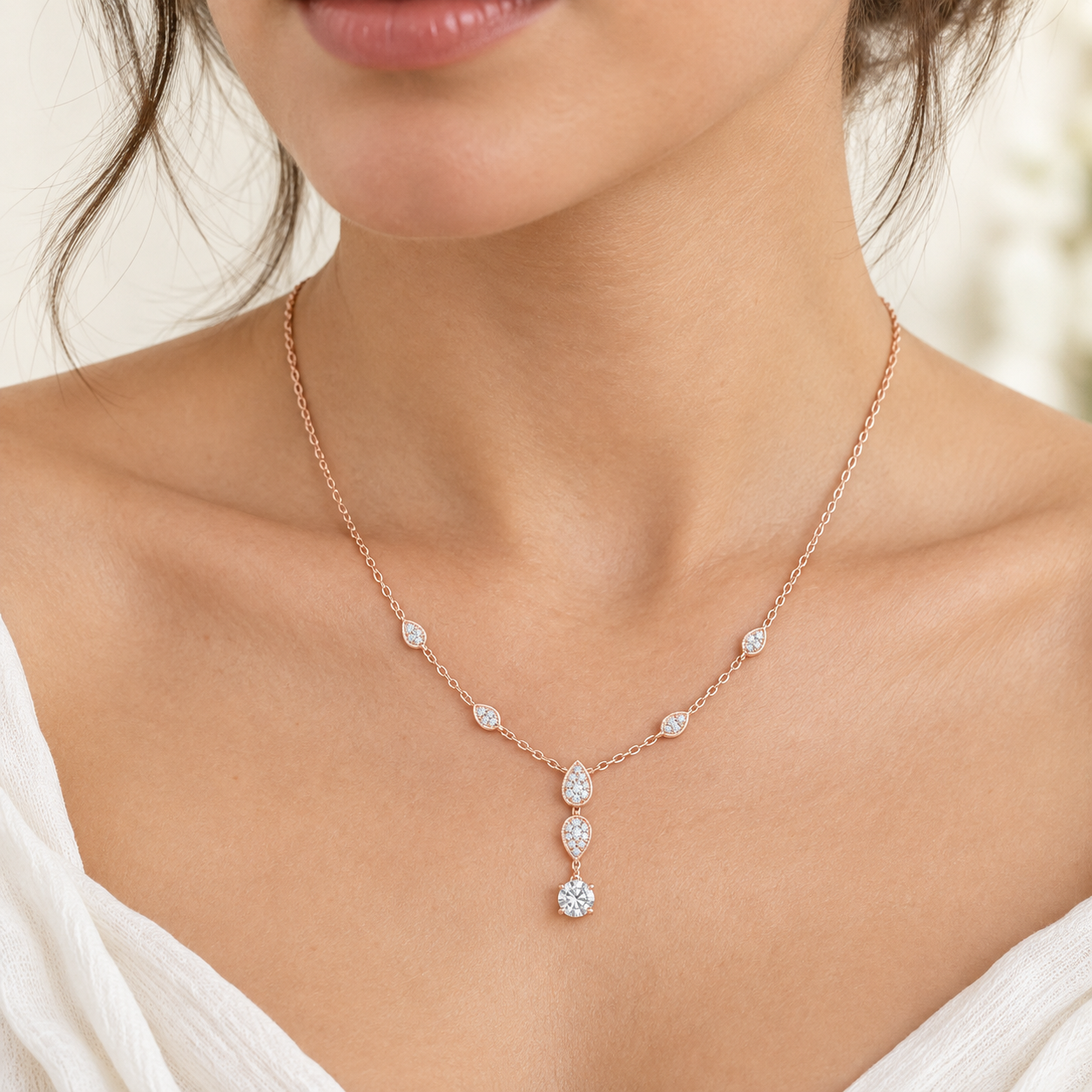 Celestial Dew 0.64 CT Pear Diamond Drop Necklace