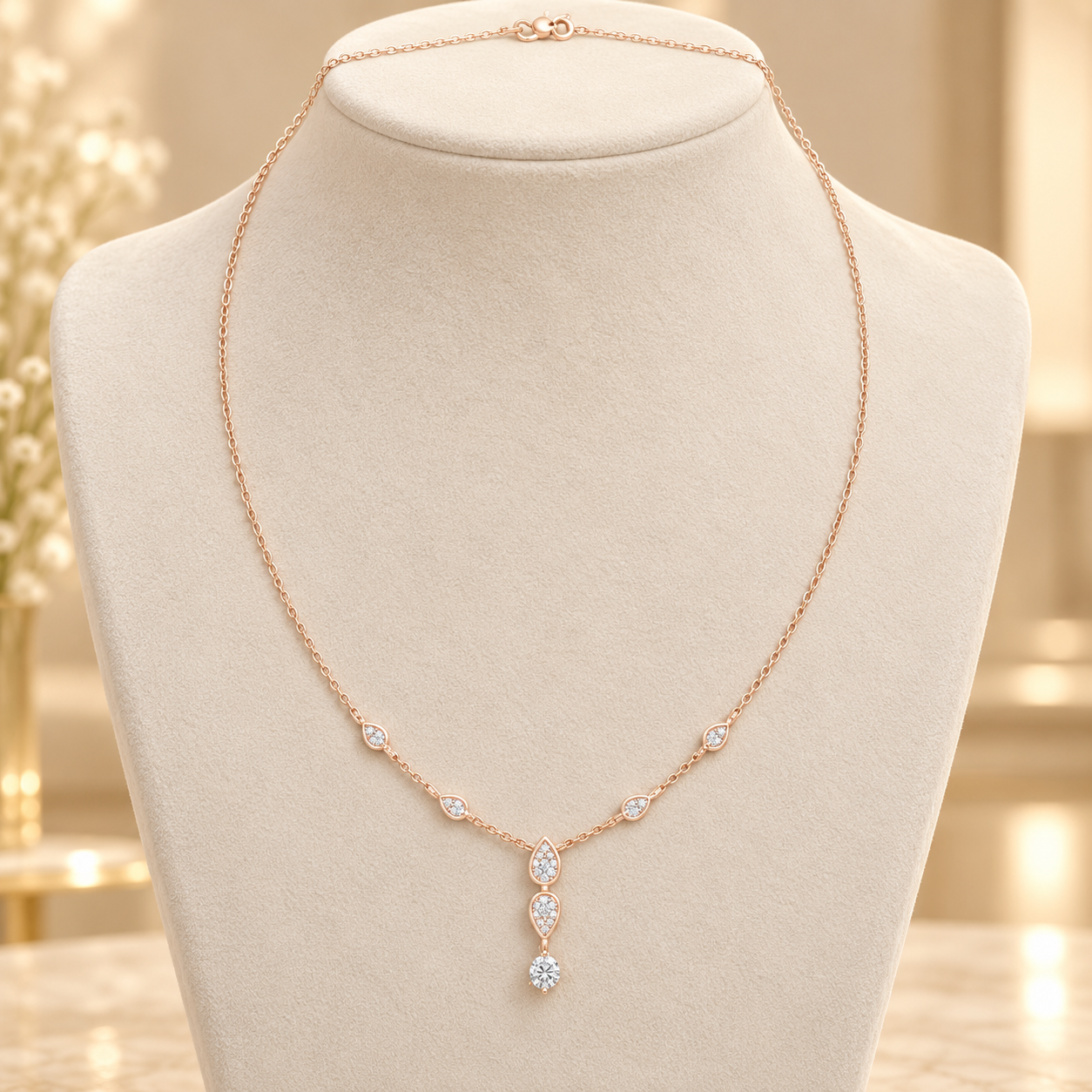 Celestial Dew 0.64 CT Pear Diamond Drop Necklace