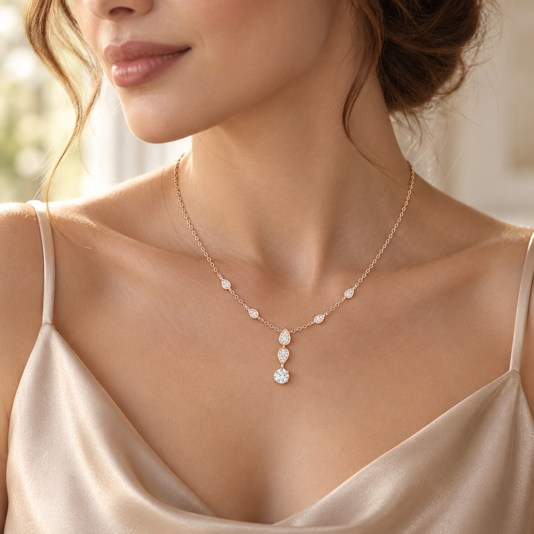 Celestial Dew 0.64 CT Pear Diamond Drop Necklace