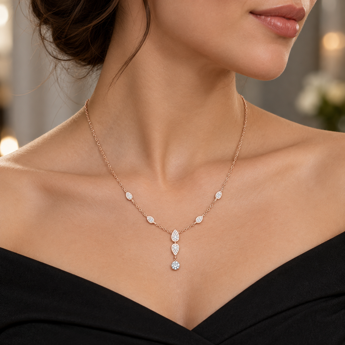 Celestial Dew 0.64 CT Pear Diamond Drop Necklace