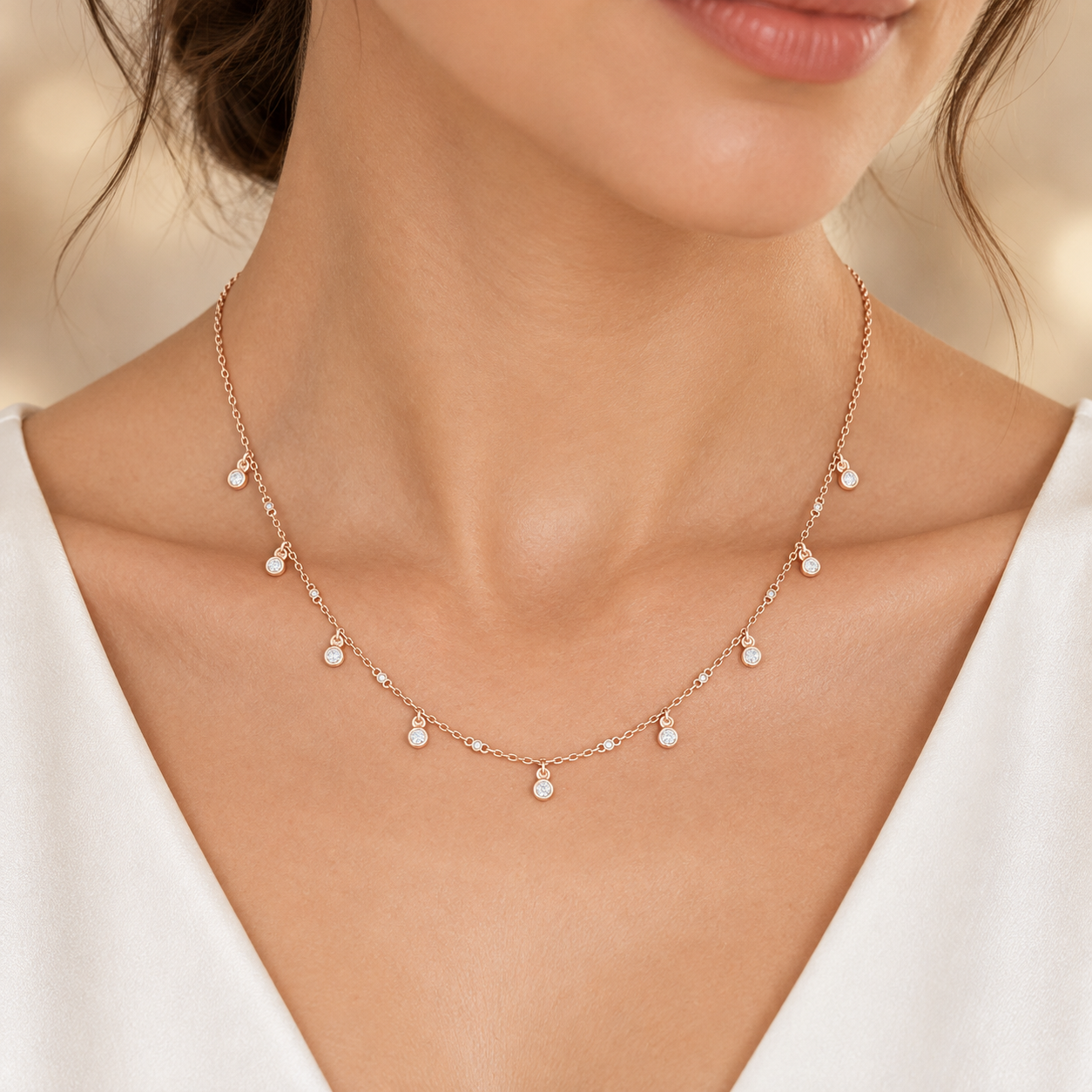 Starlit Drops 0.36 CT Bezel Diamond Station Necklace