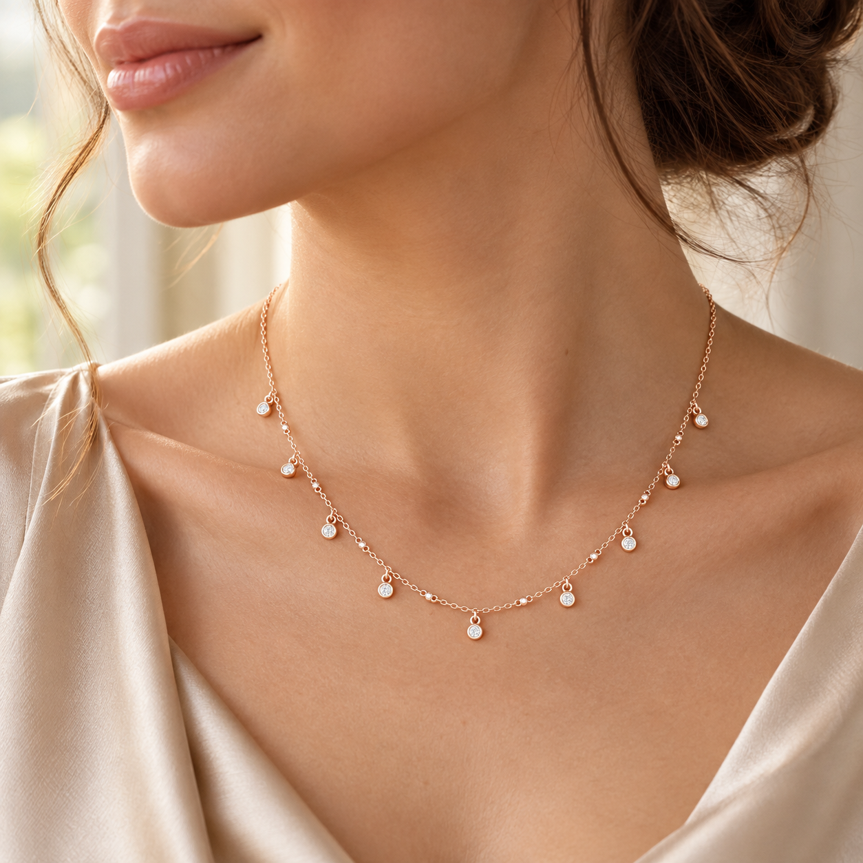 Starlit Drops 0.36 CT Bezel Diamond Station Necklace