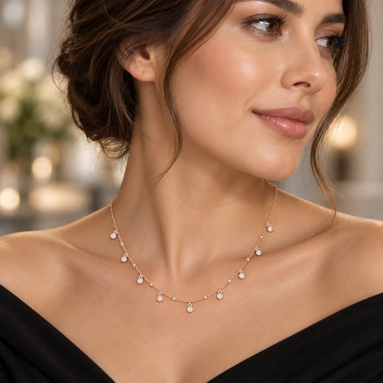 Starlit Drops 0.36 CT Bezel Diamond Station Necklace