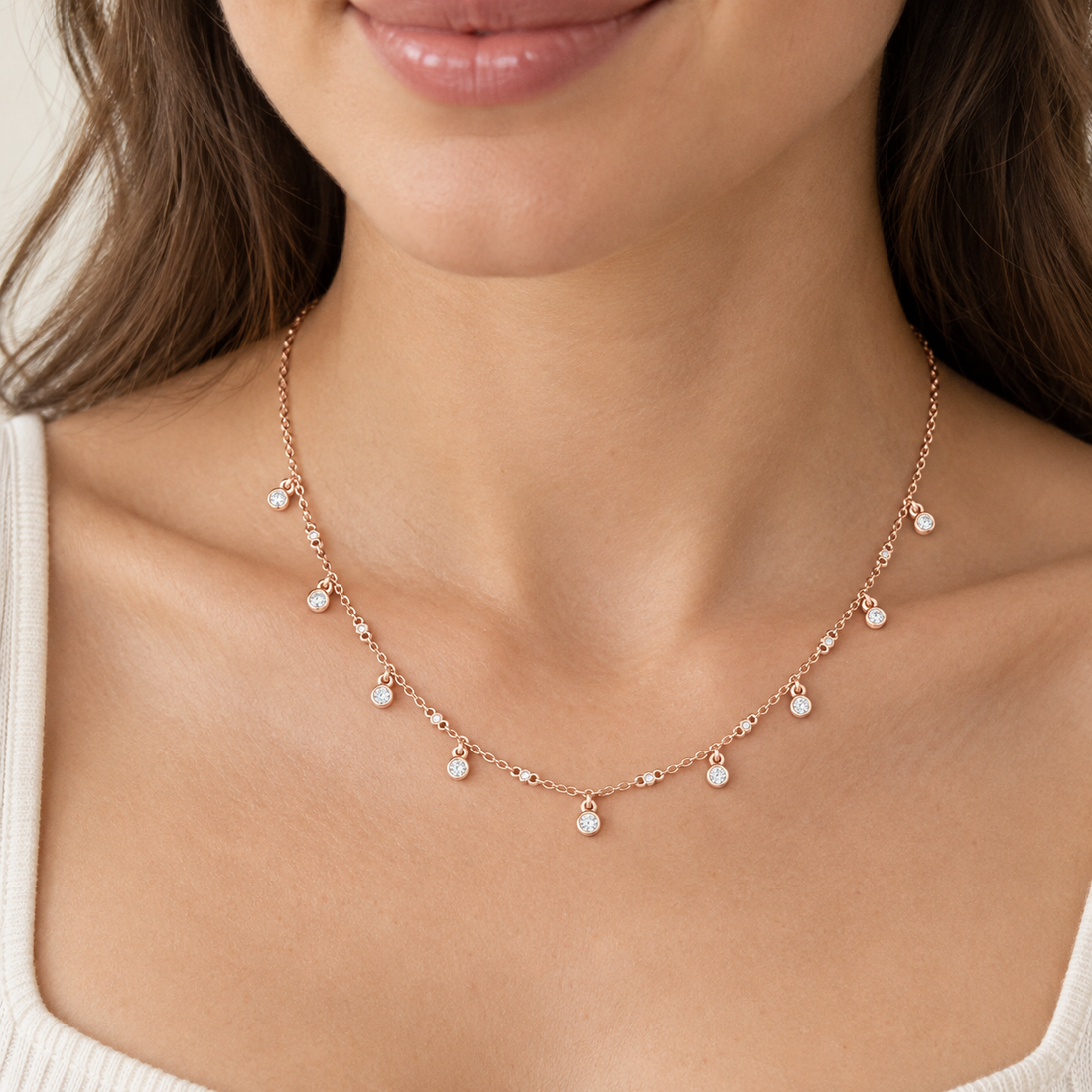 Starlit Drops 0.36 CT Bezel Diamond Station Necklace