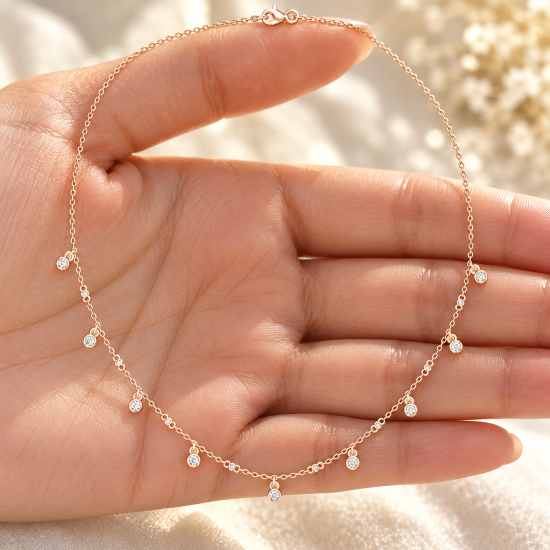 Starlit Drops 0.36 CT Bezel Diamond Station Necklace