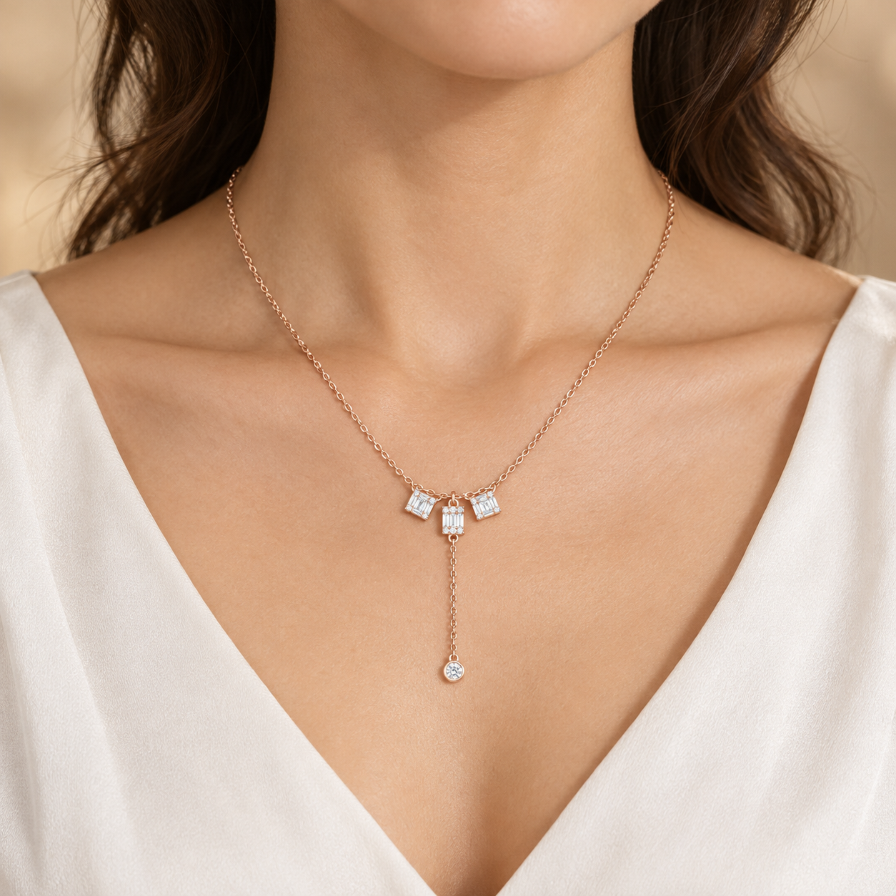 Deco Cascade 0.53 CT Baguette Diamond Lariat Necklace