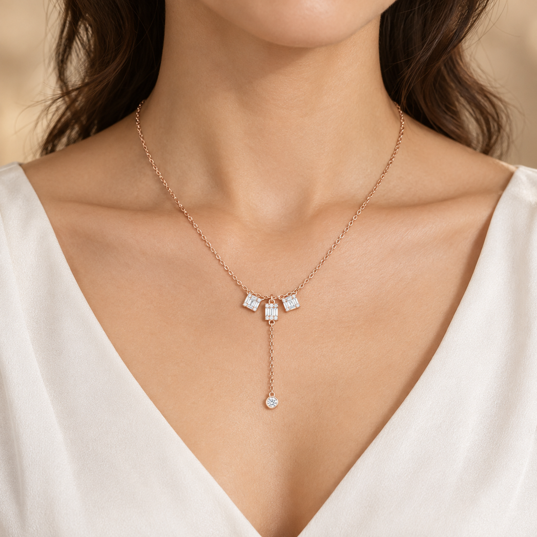 Deco Cascade 0.53 CT Baguette Diamond Lariat Necklace