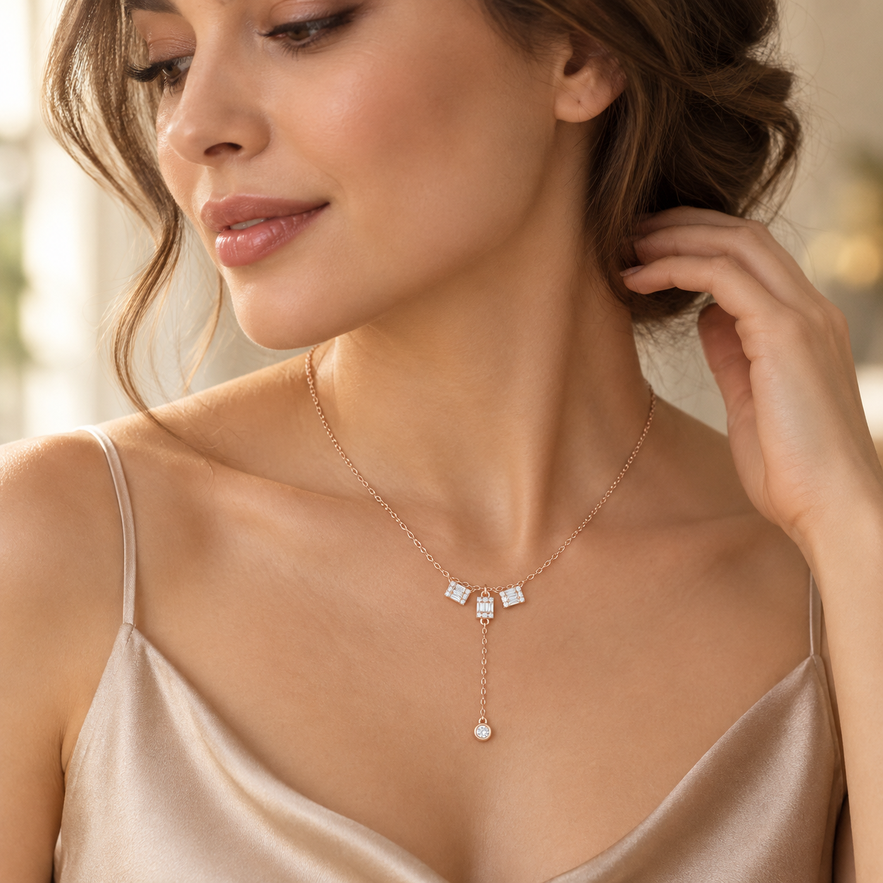 Deco Cascade 0.53 CT Baguette Diamond Lariat Necklace