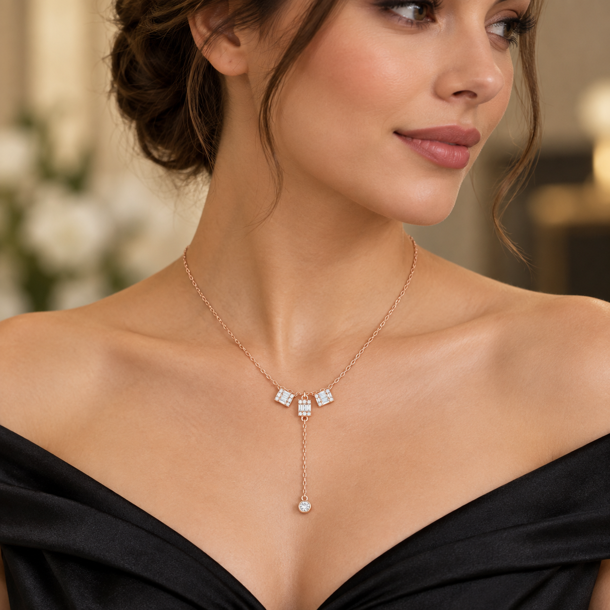 Deco Cascade 0.53 CT Baguette Diamond Lariat Necklace