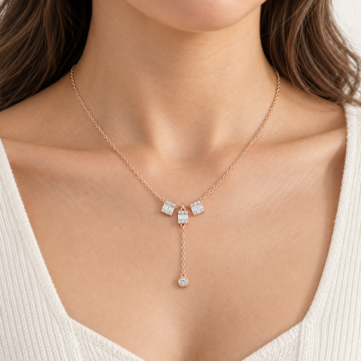 Deco Cascade 0.53 CT Baguette Diamond Lariat Necklace