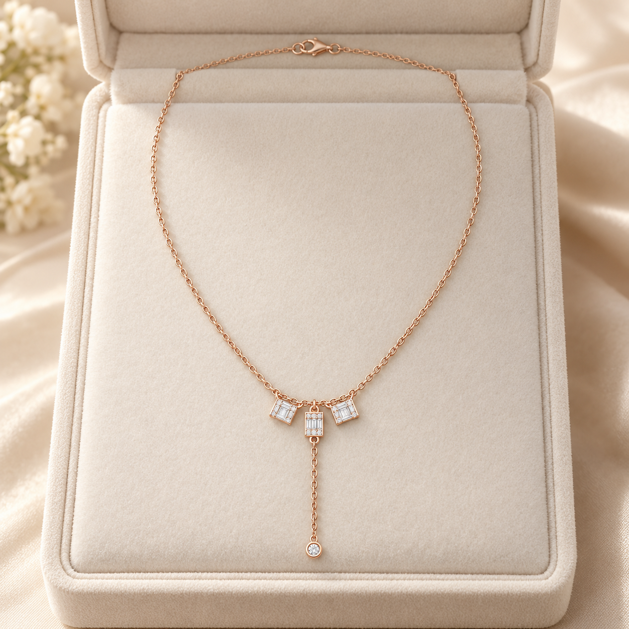 Deco Cascade 0.53 CT Baguette Diamond Lariat Necklace
