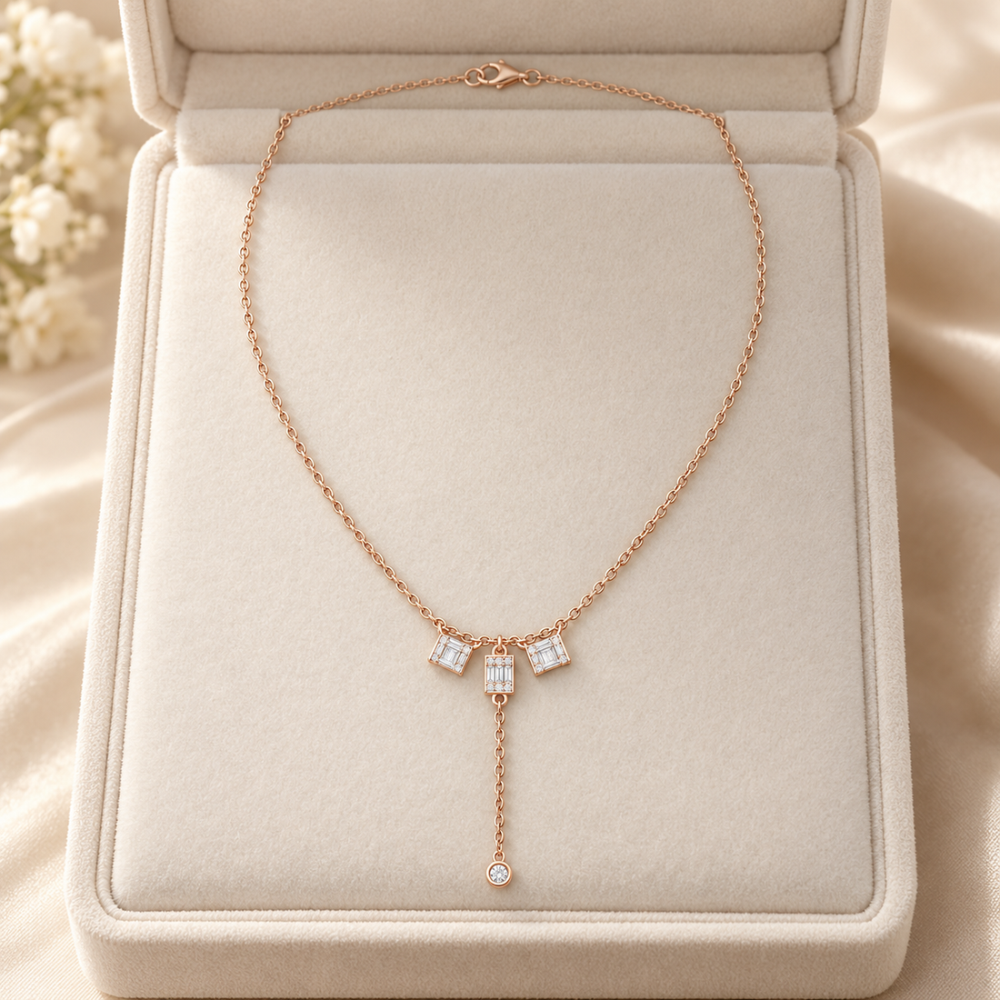 Deco Cascade 0.53 CT Baguette Diamond Lariat Necklace