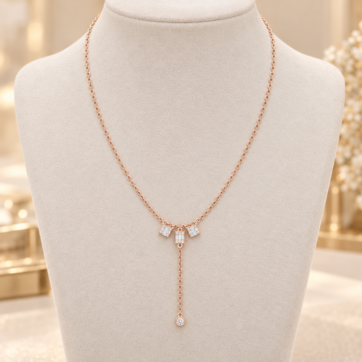 Deco Cascade 0.53 CT Baguette Diamond Lariat Necklace