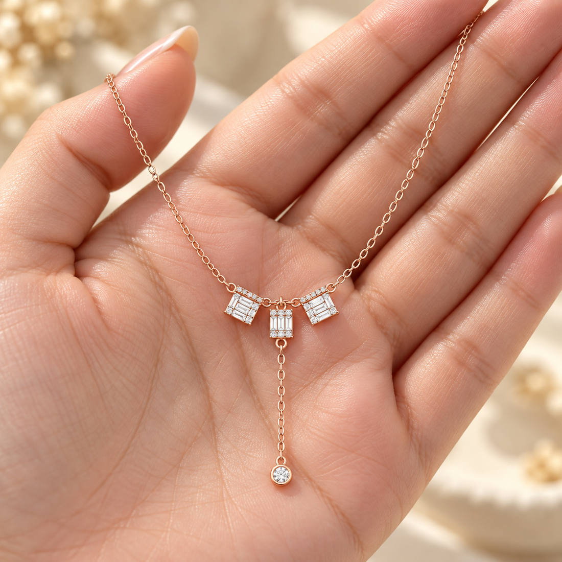 Deco Cascade 0.53 CT Baguette Diamond Lariat Necklace