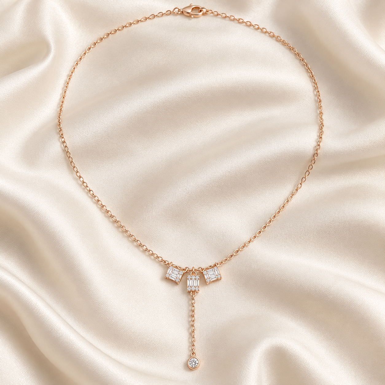 Deco Cascade 0.53 CT Baguette Diamond Lariat Necklace