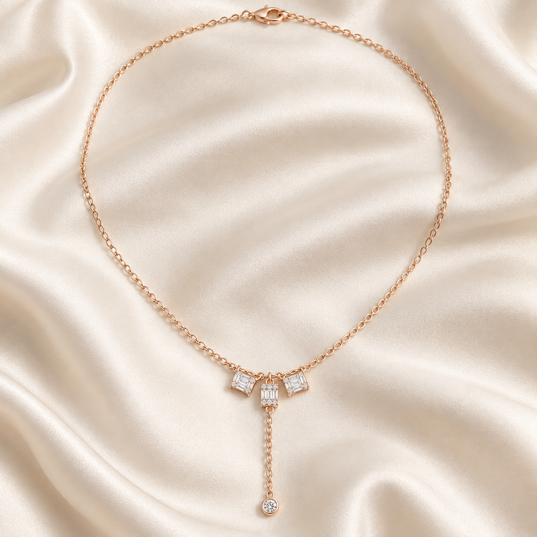 Deco Cascade 0.53 CT Baguette Diamond Lariat Necklace