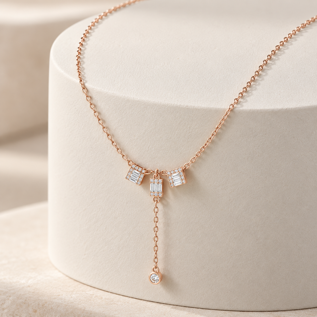 Deco Cascade 0.53 CT Baguette Diamond Lariat Necklace