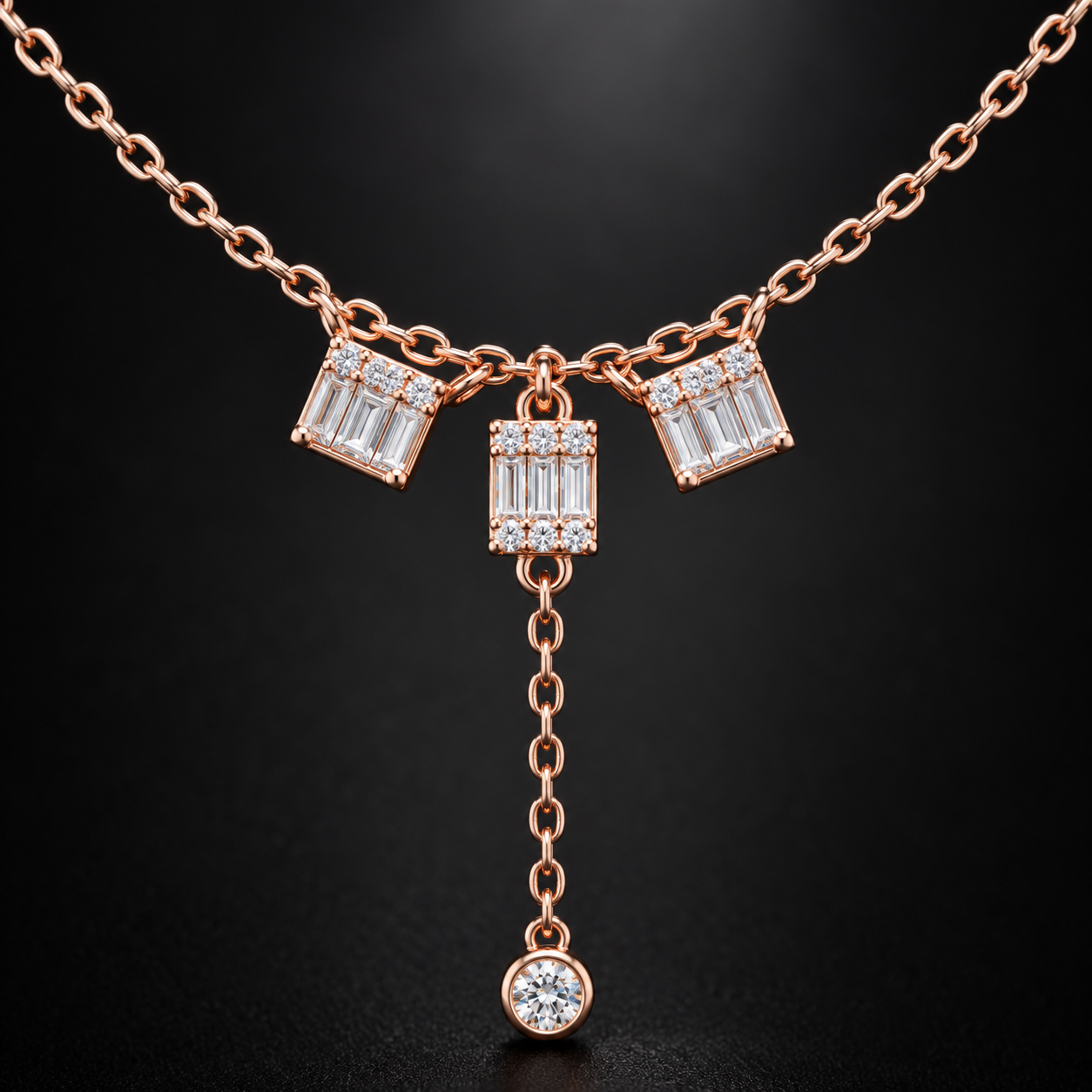 Deco Cascade 0.53 CT Baguette Diamond Lariat Necklace