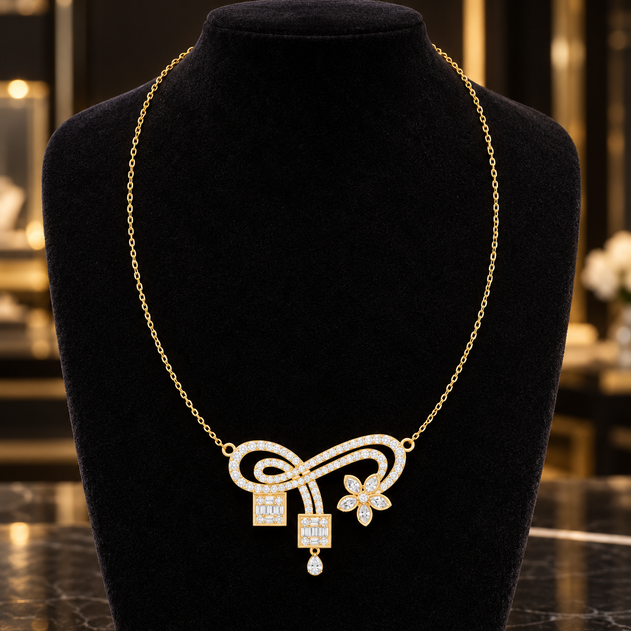Eternal Bloom 3.011 CT Infinity Floral Diamond Pearl Necklace