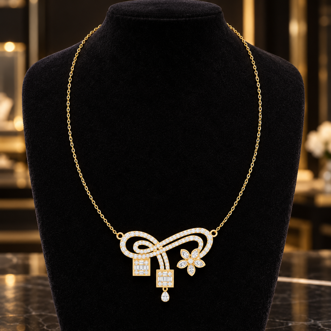Eternal Bloom 3.011 CT Infinity Floral Diamond Pearl Necklace