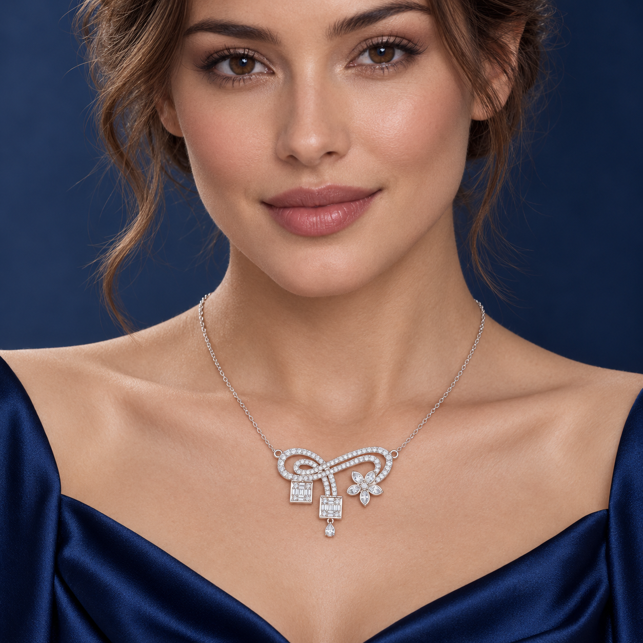 Eternal Bloom 3.011 CT Infinity Floral Diamond Pearl Necklace