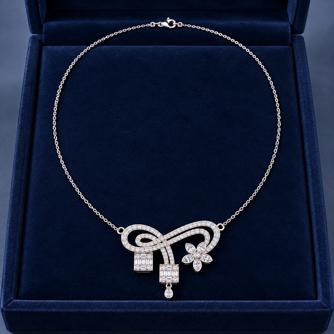 Eternal Bloom 3.011 CT Infinity Floral Diamond Pearl Necklace